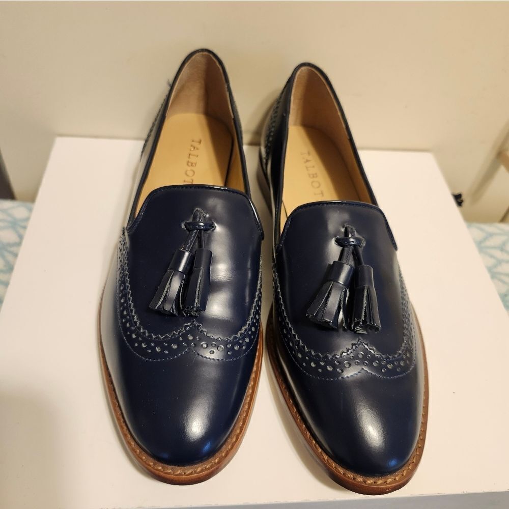 NWT Talbots Leighton Blue Polished Leather Tassel Brogue Loafers Sz.6.5 Ret $139 - Picture 4 of 9